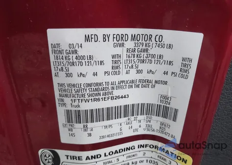 2014 Ford F-150 Svt Raptor from USA, damaged, VIN 1FTFW1R61EFB26443